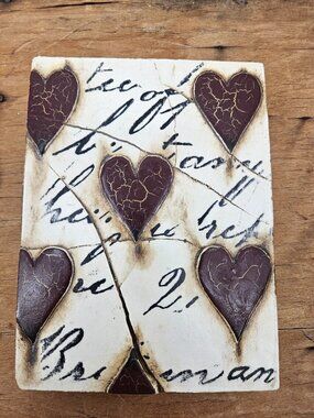 Sid Dickens Memory Block Tile T-01 Red Hearts with Script Retired 1998